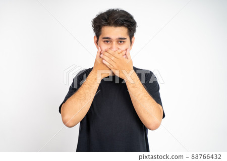 man cover his nose and feeling disgusted by the smell man cover his nose and feeling disgusted by the smell 88766432