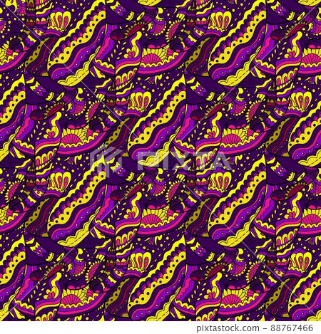 Seamless pattern with floral psychedelic floral and plant elements. Vector illustration. Seamless pattern with floral psychedelic floral and plant elements. Vector illustration. 88767466