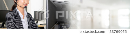 Call center or customer support agent in broaden view panorama banner Call center or customer support agent in broaden view panorama banner 88769053