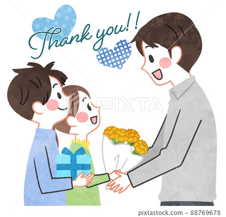 父親和孩子送禮物的手繪插圖 88769678