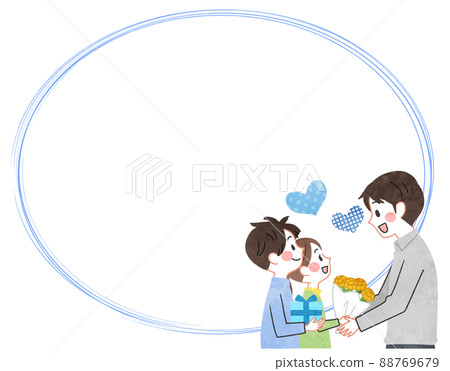 Frame hand-drawn illustrations of fathers and children 88769679