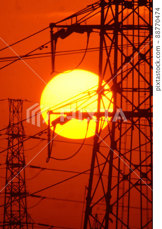 Sunset and power transmission line Sunset and power transmission line 88770474
