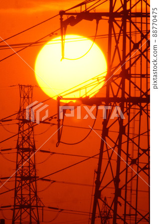 Sunset and power transmission line Sunset and power transmission line 88770475