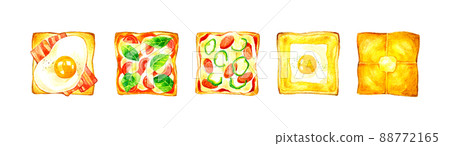 Set illustration of side dish toast, hand-painted watercolor illustration material collection of food and cafe menu 88772165