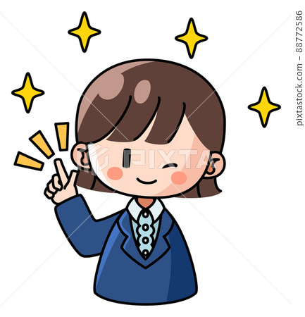 Illustration of a woman in a suit making a positive suggestion 88772586