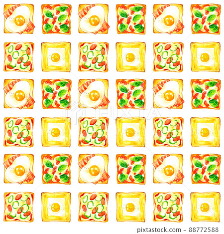 Seamless pattern of side dish toast Hand-painted watercolor illustration Background material Food pattern Textile Seamless pattern of side dish toast Hand-painted watercolor illustration Background material Food pattern Textile 88772588