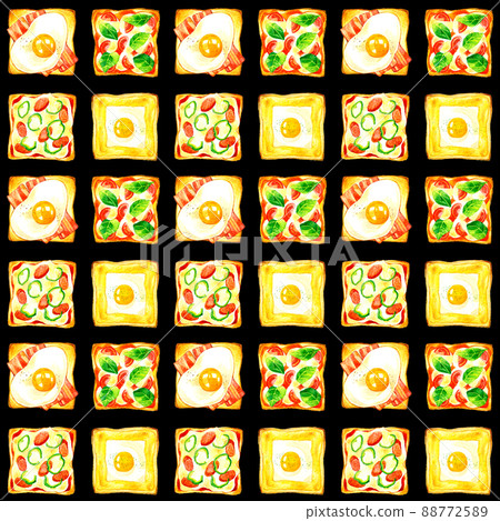 Seamless pattern of side dish toast Hand-painted watercolor illustration Background material Food pattern Textile Seamless pattern of side dish toast Hand-painted watercolor illustration Background material Food pattern Textile 88772589
