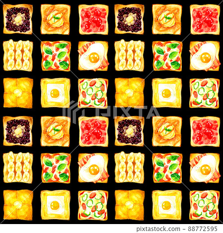 Seamless pattern of toast Hand-painted watercolor illustration background material Food pattern textile 88772595