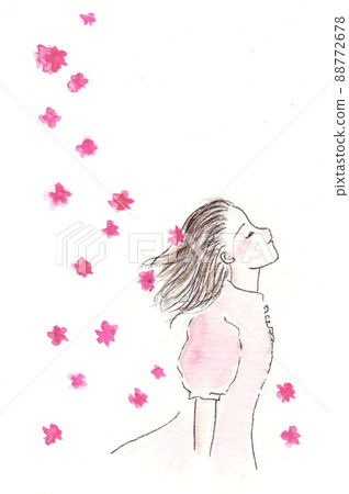 一個帶著粉紅色花朵和溫柔表情的女人 88772678