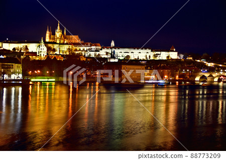 night view of charles bridge and prague castle in prague czech republic night view of charles bridge and prague castle in prague czech republic 88773209