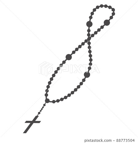 Rosary beads silhouette. Prayer jewelry for meditation. Catholic chaplet with a cross. Religion symbol. Vector illustration. 88773504