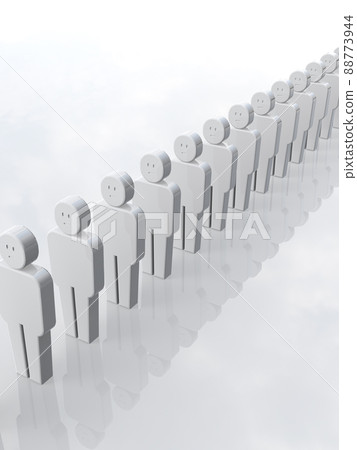 A procession of white people's icons lined up in a straight line 3D illustration vertical 88773944