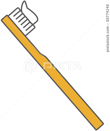 Illustration of a simple toothbrush with toothpaste orange 88774248