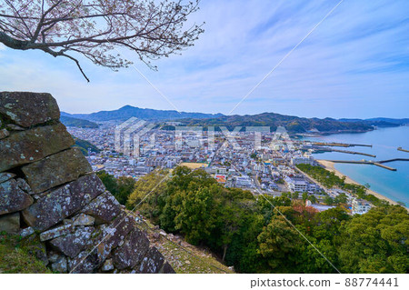 從洲本城跡觀景台眺望春天的兵庫縣洲本市(遠眺洲本八景的大浜) 從洲本城跡觀景台眺望春天的兵庫縣洲本市(遠眺洲本八景的大浜) 88774441