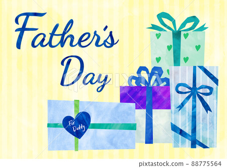 Father's Day gift box watercolor horizontal background yellow Father's Day gift box watercolor horizontal background yellow 88775564