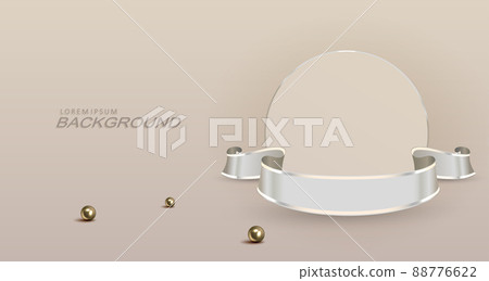 Round frame with wavy ribbon on delicate beige design, balloons isolated Round frame with wavy ribbon on delicate beige design, balloons isolated 88776622