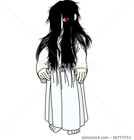 Illustration of a haunted woman with long hair 88777553