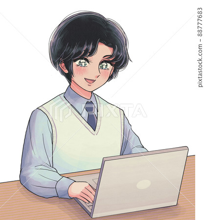 A neutral student who operates a computer like a prince in shojo manga. 88777683