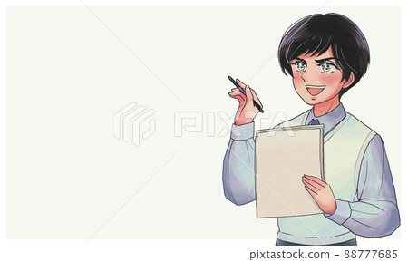 Illustration and copy space for handsome students and whiteboards 88777685