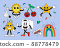 Retro cartoon stickers with funny comic characters, gloved hands. Contemporary illustration with cute comic book characters. Doodle Comic characters. Cartoon style. 88778479