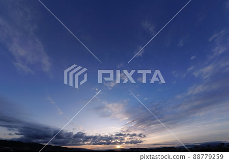 Sky with various clouds at sunrise, spring, super wide angle, 220320pm, sky main Sky with various clouds at sunrise, spring, super wide angle, 220320pm, sky main 88779259