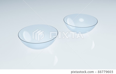 Couple of contact lens on clean reflection floor in laboratory. Optics medical and healthcare concept. 3D illustration rendering Couple of contact lens on clean reflection floor in laboratory. Optics medical and healthcare concept. 3D illustration rendering 88779603