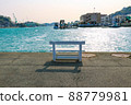 White bench and Onomichi Suido, sightseeing spots in the Seto Inland Sea 88779981
