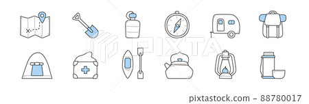 Set of camping and hiking doodle icons collection 88780017