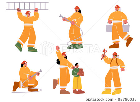 Set of fire fighters male and female characters Set of fire fighters male and female characters 88780035