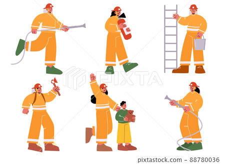 Set of fire fighters male and female characters 88780036