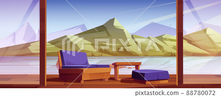 House terrace with sofa on lake shore House terrace with sofa on lake shore 88780072