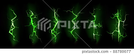 Ground cracks with glow, green lightning set Ground cracks with glow, green lightning set 88780077