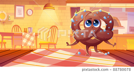 Cute pretzel character in cafe or pizzeria 88780078