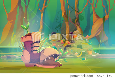 Forest pollution with pile of trash and waste Forest pollution with pile of trash and waste 88780139