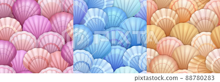 Seashell, clam shells seamless patterns-插圖素材 [88780283] - PIXTA圖庫