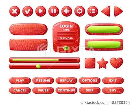 Buttons with strawberry texture for game interface Buttons with strawberry texture for game interface 88780304