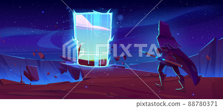 Knight go to magic portal at night 88780371