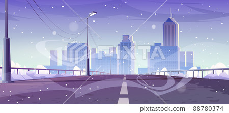 Overpass car road to city in winter Overpass car road to city in winter 88780374