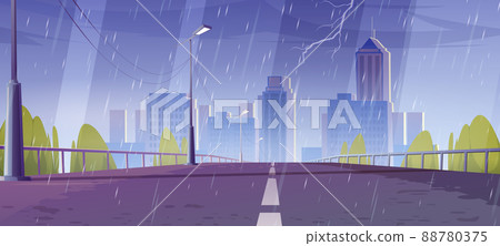 City skyline at rainy weather view from bridge 88780375