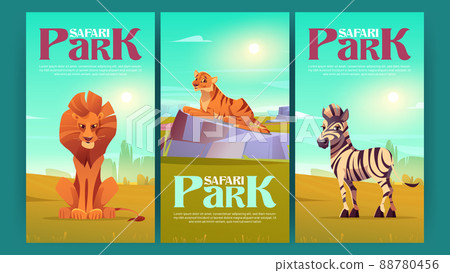 Safari park posters with wild animals, tour invite 88780456