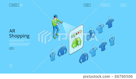AR shopping isometric landing page, web banner 88780506
