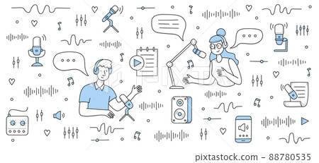 People with microphones record podcast People with microphones record podcast 88780535