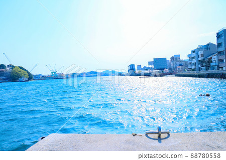 Beautiful scenery of the Seto Inland Sea seen from the coast of Onomichi Suido 88780558