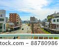 Cityscape seen from Onomichi's pedestrian bridge Roads and railroad tracks 88780986