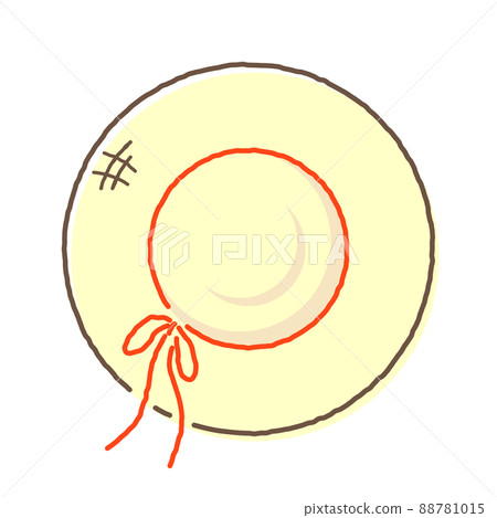 Straw hat with red ribbon seen from above 88781015