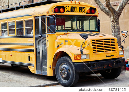 Typical american yellow school bus. Front view. 88781425