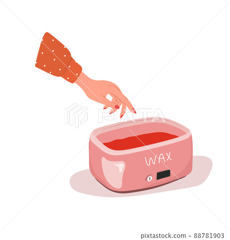 Paraffin therapy. Electronic bath for melting moisturizing wax. Skin care for female hands. Vector illustration in flat cartoon style Paraffin therapy. Electronic bath for melting moisturizing wax. Skin care for female hands. Vector illustration in flat cartoon style 88781903