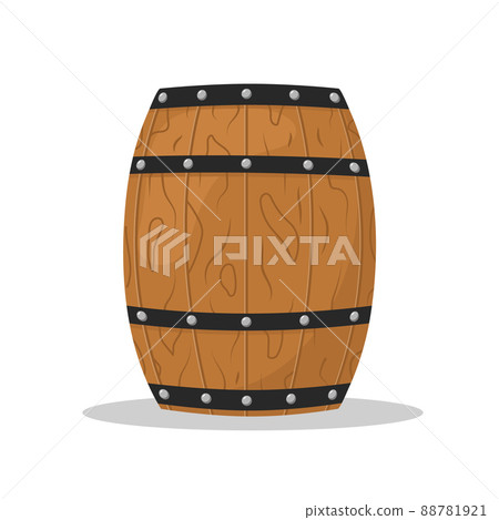 Pirate wooden barrel. Piracy icon isolated on white background. Vector illustration in flat cartoon style 88781921