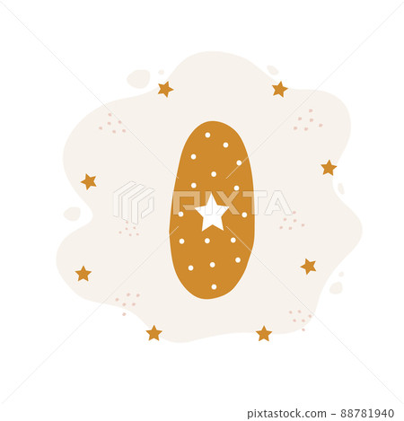 Number zero in boho style. Cute doodle element for birthday card template. Scandinavian vector illustration Number zero in boho style. Cute doodle element for birthday card template. Scandinavian vector illustration 88781940