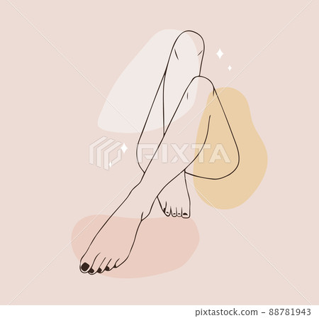 Hair removal. Linear female smooth legs. Woman body care. Vector Illustration of elegant feet in a trendy minimalist style. Epilation, beauty and health concept 88781943